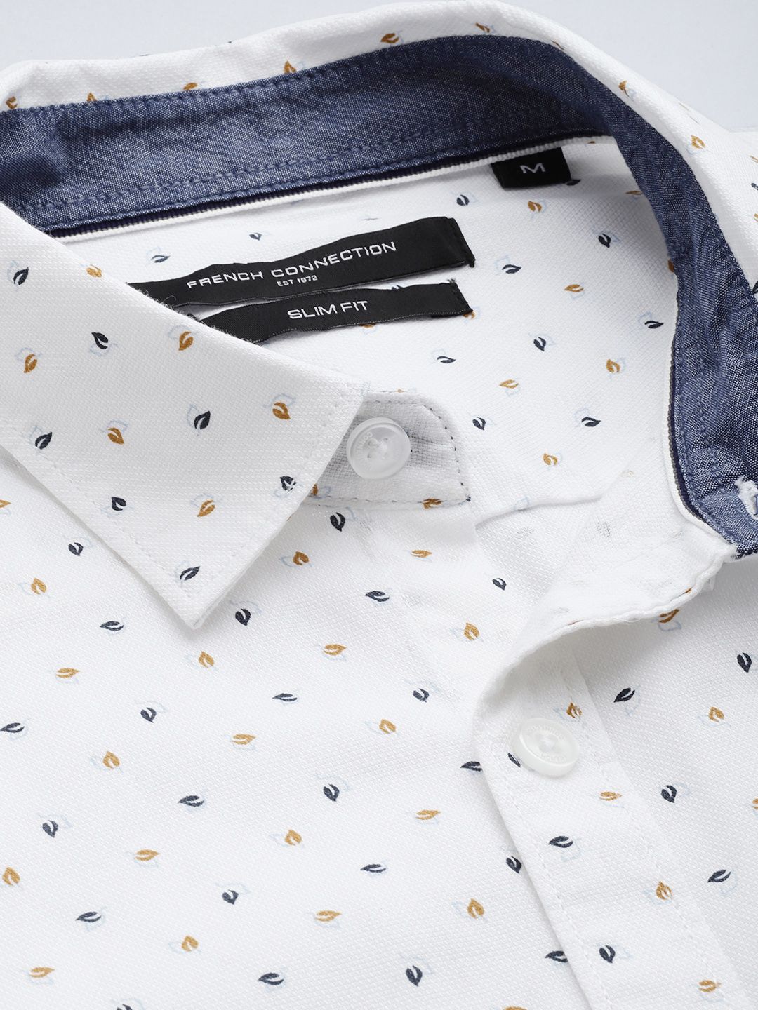 French Connection Slim Fit Micro Ditsy Printed Roll-Up Sleeves Pure Cotton Casual Shirt