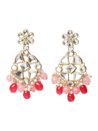 KARATCART Gold-Plated White & Red Kundan-Studded & Pearl Beaded Handcrafted Jewellery Set