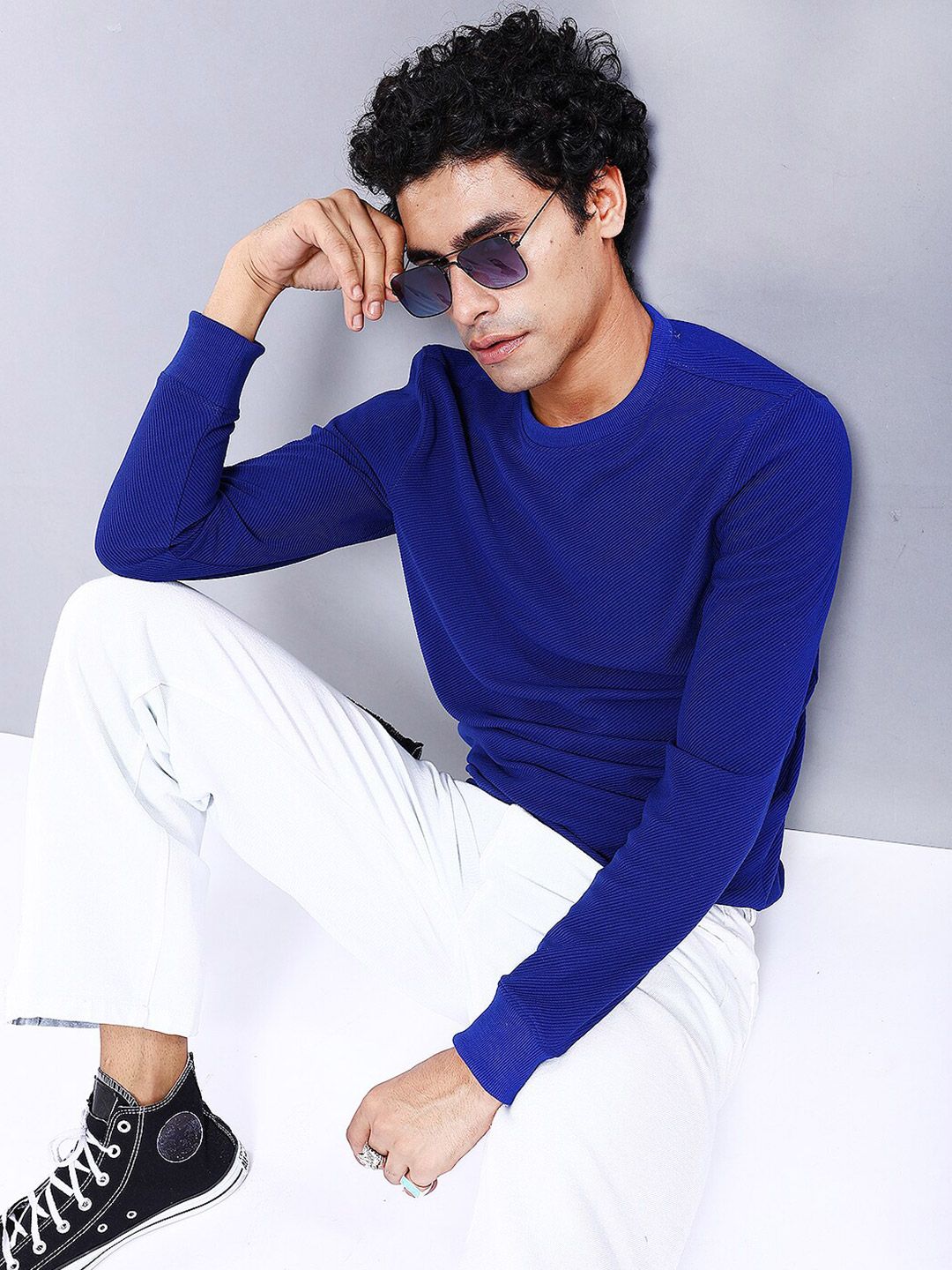 The Indian Garage Co Self Design Textured Long Sleeve Pullover Sweatshirt