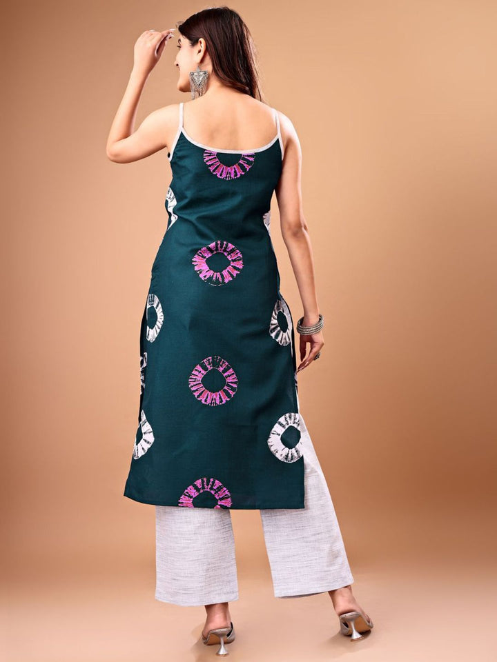 KALINI Geometric Printed Shoulder Strap Straight Kurta With Palazzos