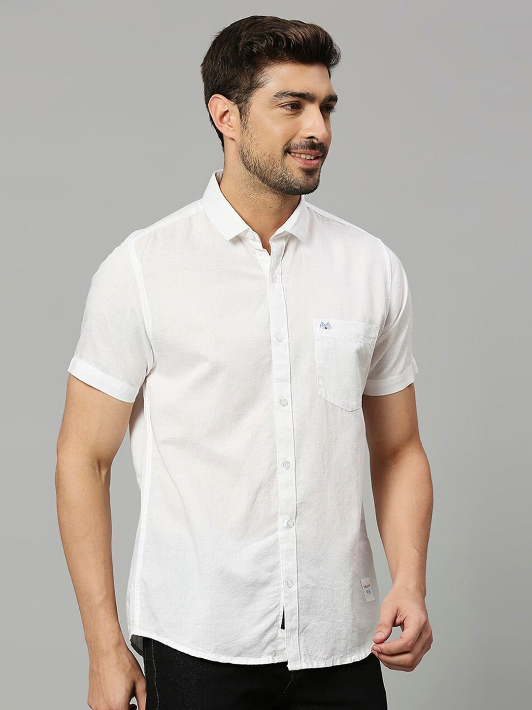 Thomas Scott Cutaway Collar Classic Slim Fit Cotton Linen Casual Shirt