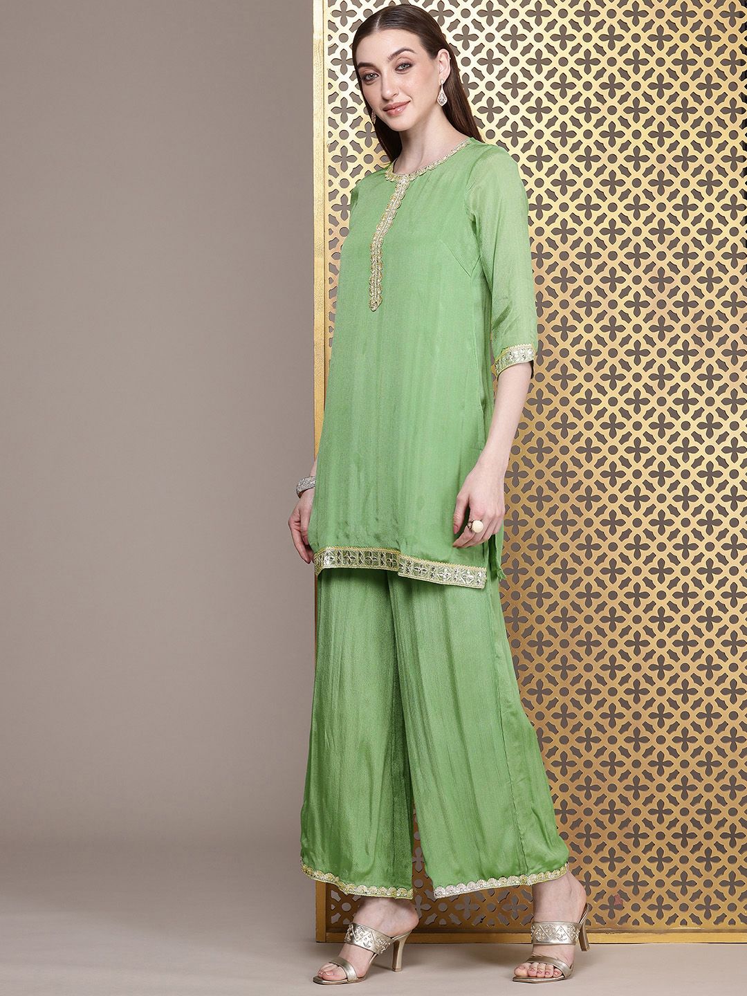 House of Pataudi Women Jashn Gotta Patti Kurti With Palazzos & Dupatta