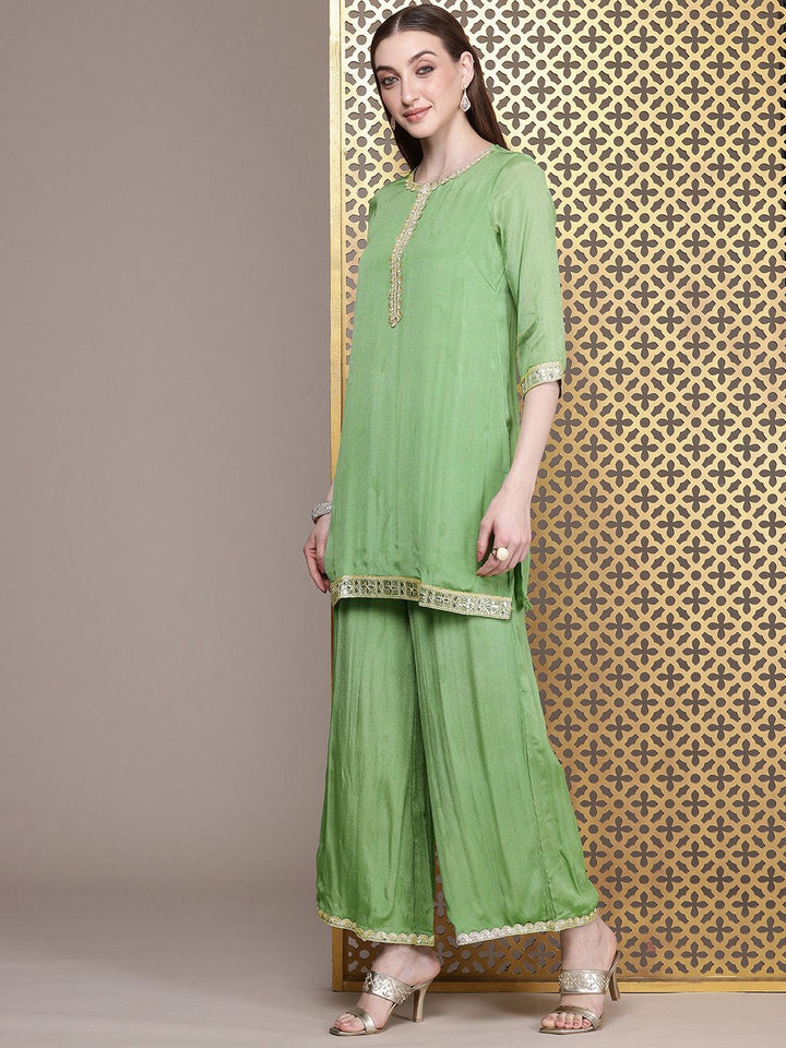 House of Pataudi Women Jashn Gotta Patti Kurti With Palazzos & Dupatta