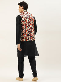 SOJANYA Kurta Solid Hitam Lelaki dengan Jaket Churidar & Nehru