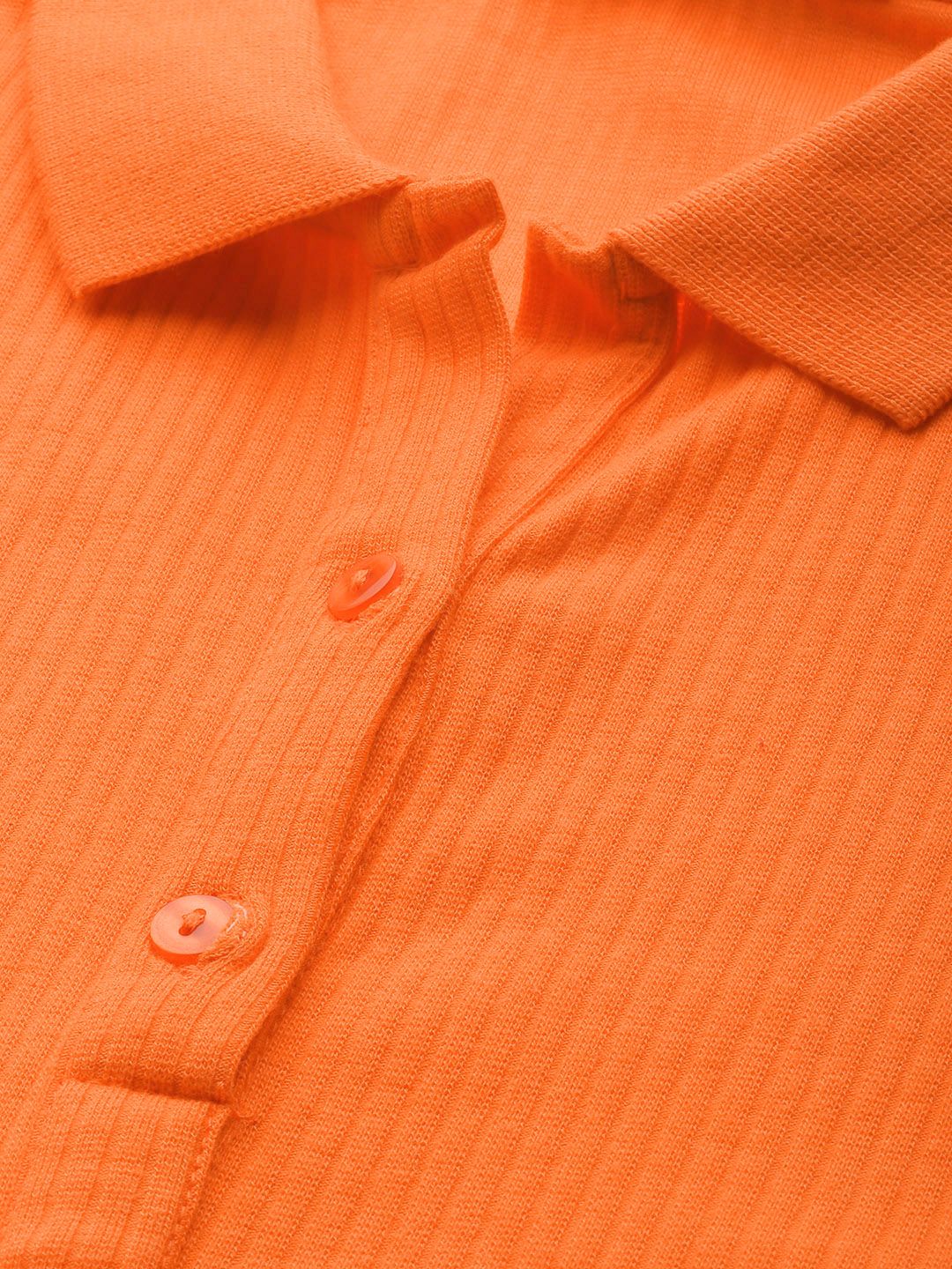 DressBerry Women Orange Ribbed Shirt Style Top
