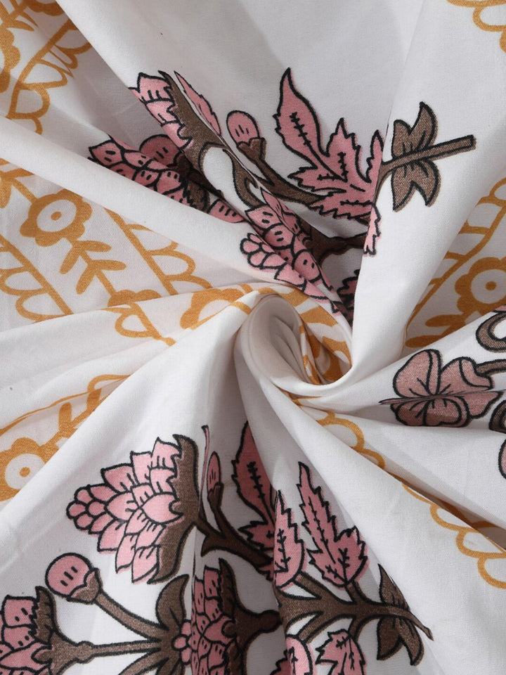 KLOTTHE White Ethnic Motifs Cotton 300 TC King Fine Bedsheet with 2 Pillow Covers-98 x 89 inches