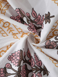 KLOTTHE White Ethnic Motifs Cotton 300 TC King Fine Bedsheet with 2 Pillow Covers-98 x 89 inches