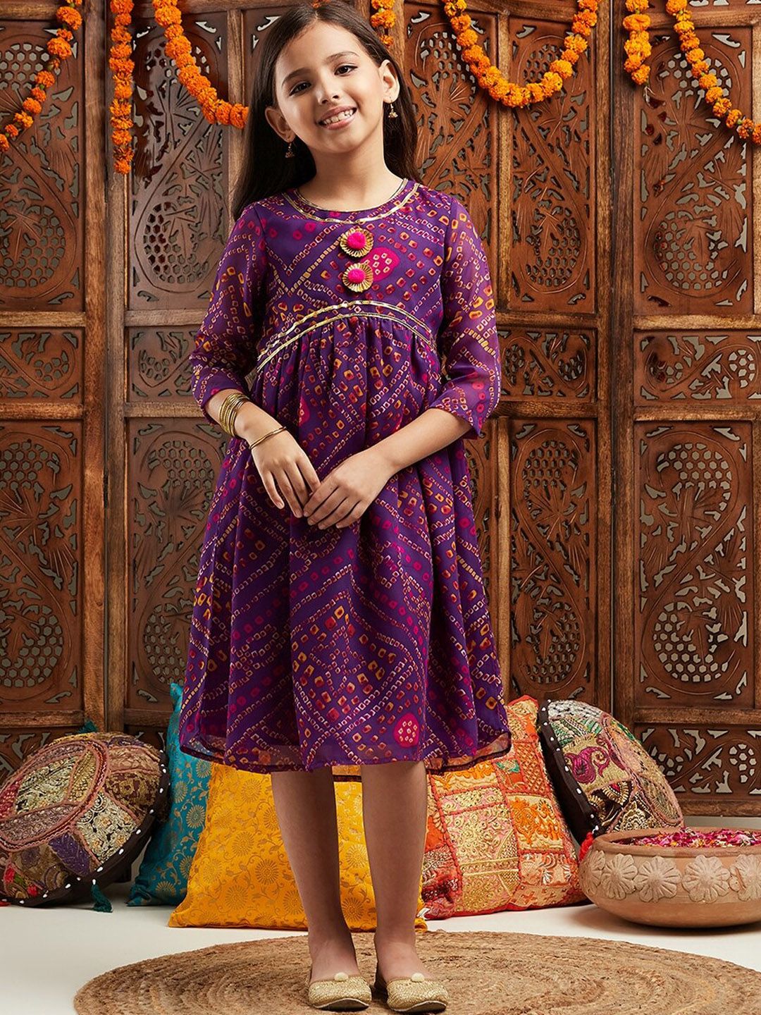 pspeaches Girls Printed Fit & Flare Georgette Ethnic Dress