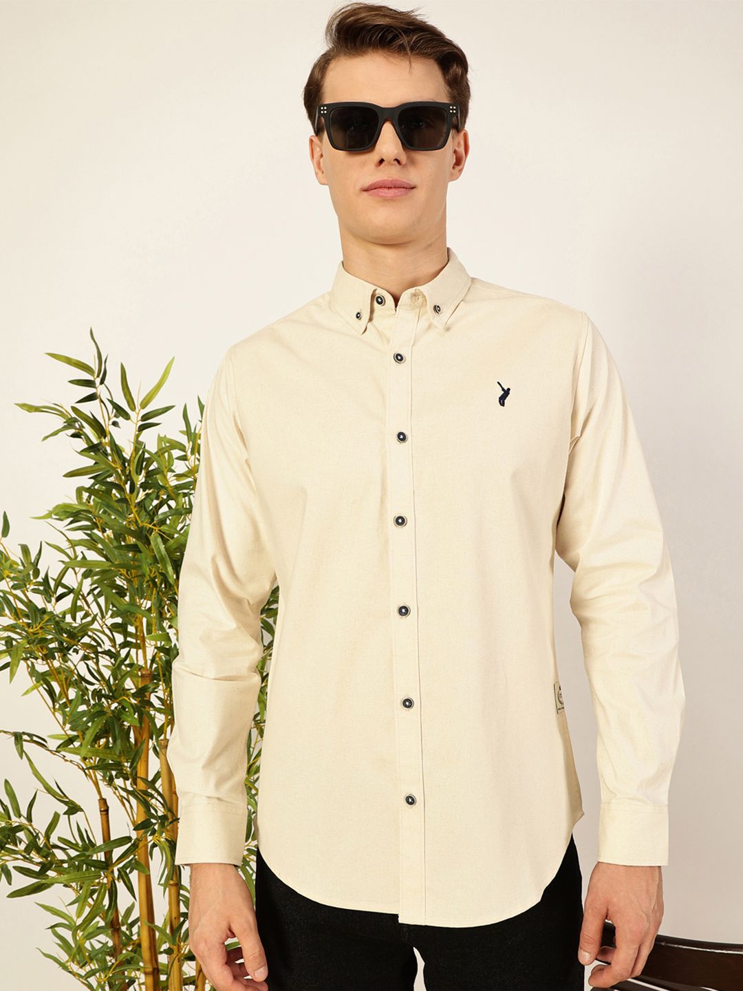 Thomas Scott Men Premium Button-Down Collar Solid Organic Cotton Slim Fit Casual Shirt
