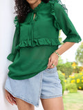 DressBerry Flirty Ruffles Touch Tie-Up Neck Bell Sleeves Top