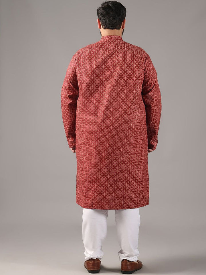 SOJANYA PLUS Size Floral Foil Printed Band Collar Cotton Linen Kurta Lurus