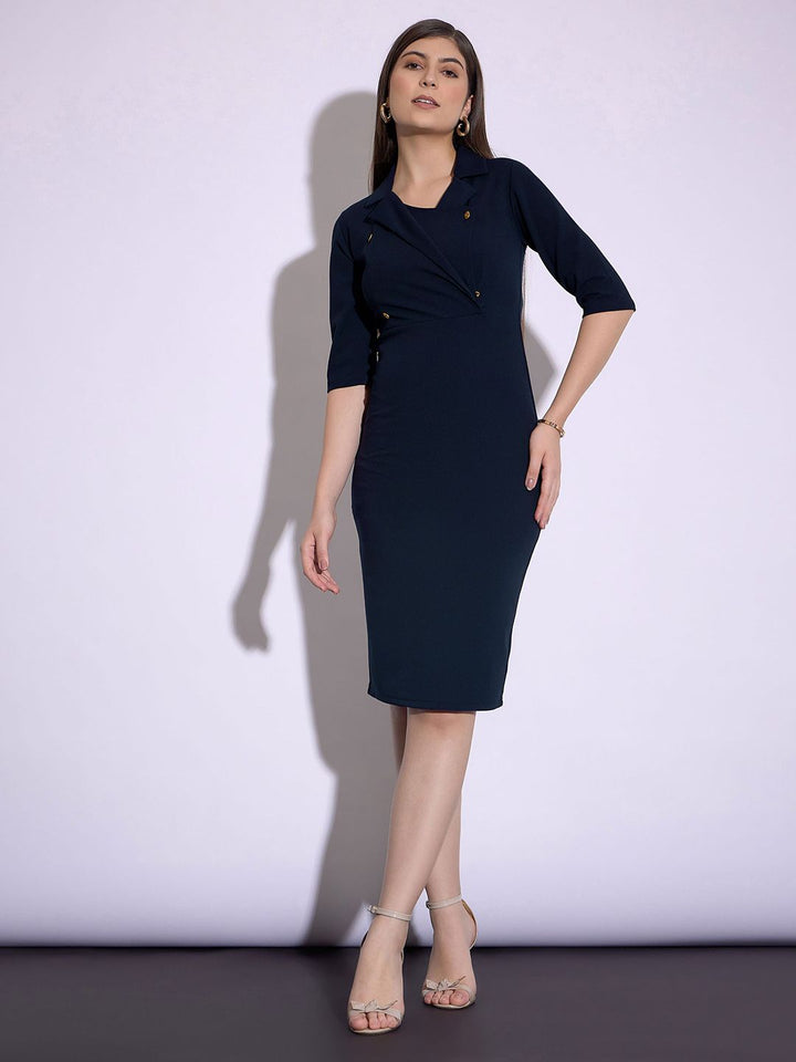 SASSAFRAS worklyf Shirt Collar Gathered Detail Formal Sheath Dress