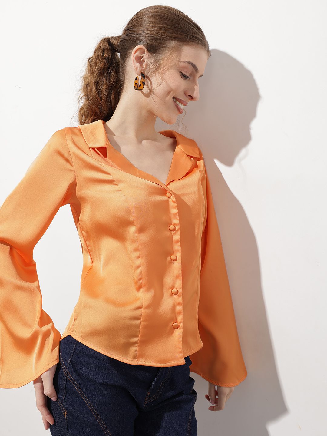 DressBerry Posh Perception Lapel Collar Satin Shirt