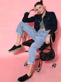 STREET 9 Women Blue Solid Crop Denim Jacket