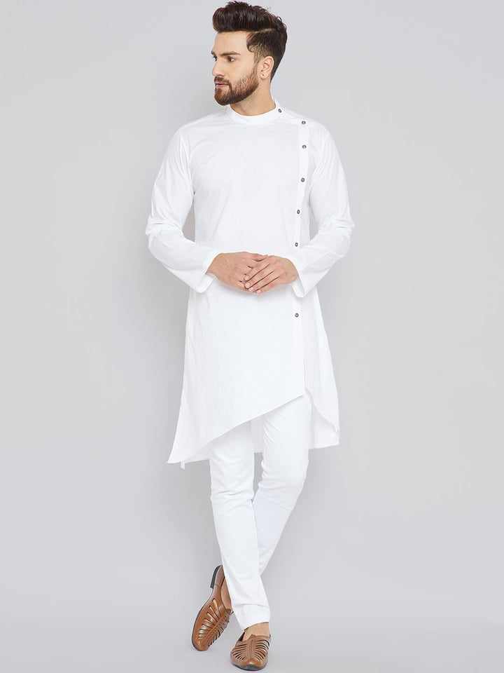 See Designs Men White Solid Asymmetric Straight Kurta