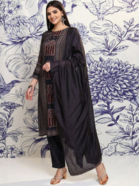 Vishudh Blue Ethnic Motifs Printed Regular Sequinned Straight Kurta Set