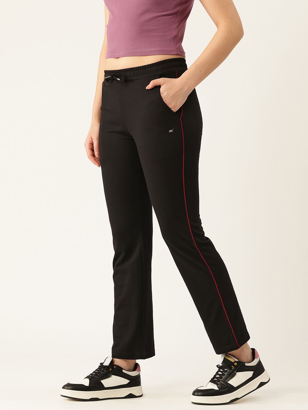 Monte Carlo Women Mid-Rise Regular Fit Track Pants with Contrast Piping