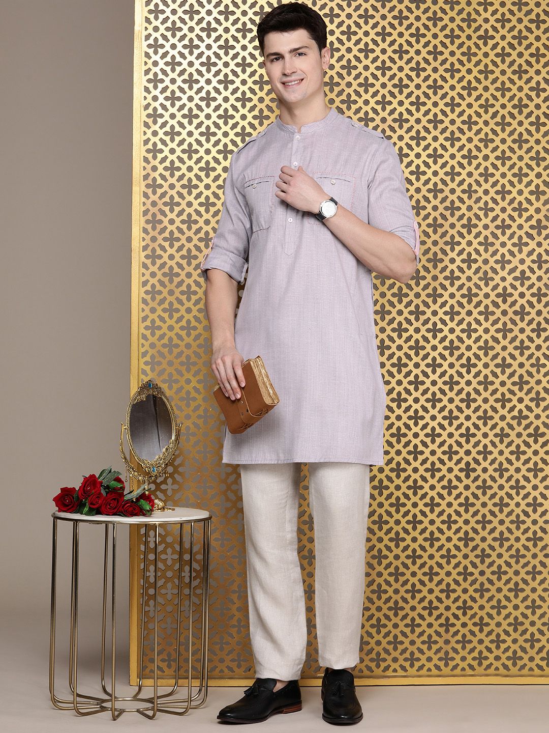 House of Pataudi Solid Rozana Pathani Kurta