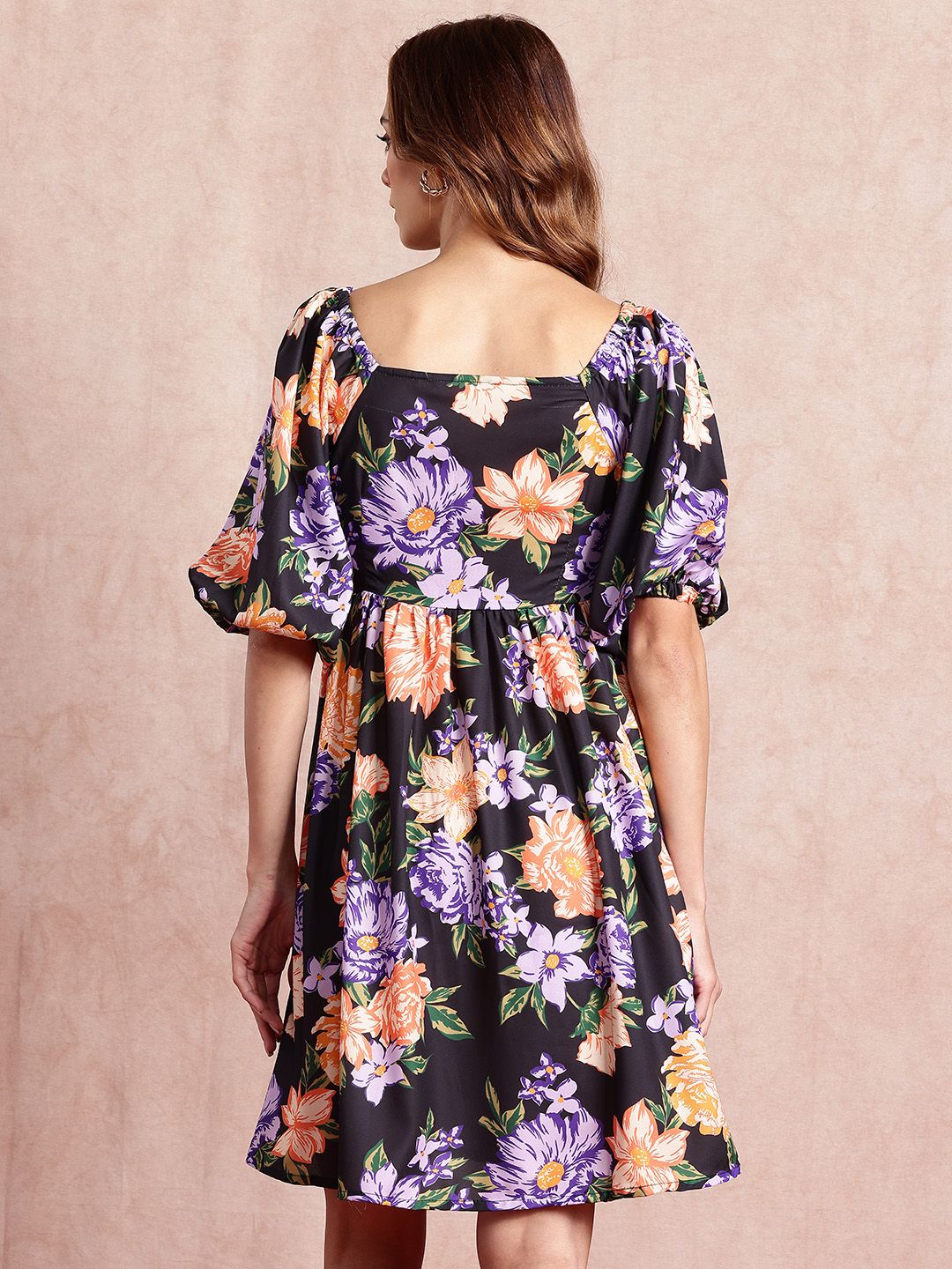 all about you Floral Print Puff Sleeves A-Line Dress