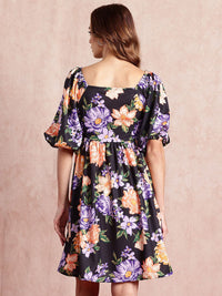 all about you Floral Print Puff Sleeves A-Line Dress
