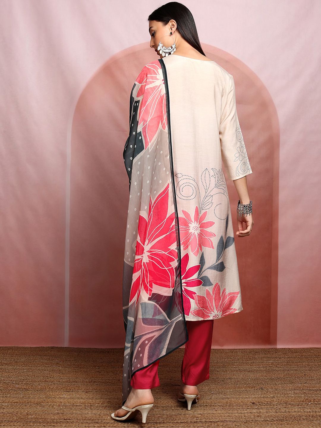 Vishudh Floral Printed Pure Cotton Straight Kurta & Trousers With Dupatta