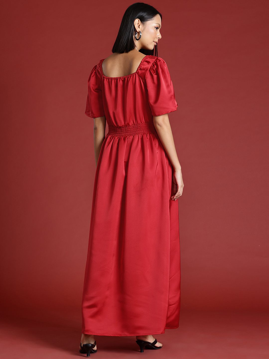 all about you Satin Finish Smocked Maxi Dress