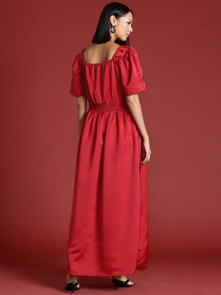 all about you Satin Finish Smocked Maxi Dress
