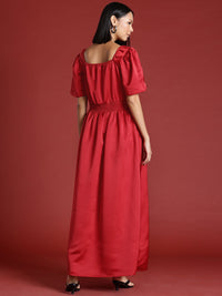 all about you Satin Finish Smocked Maxi Dress
