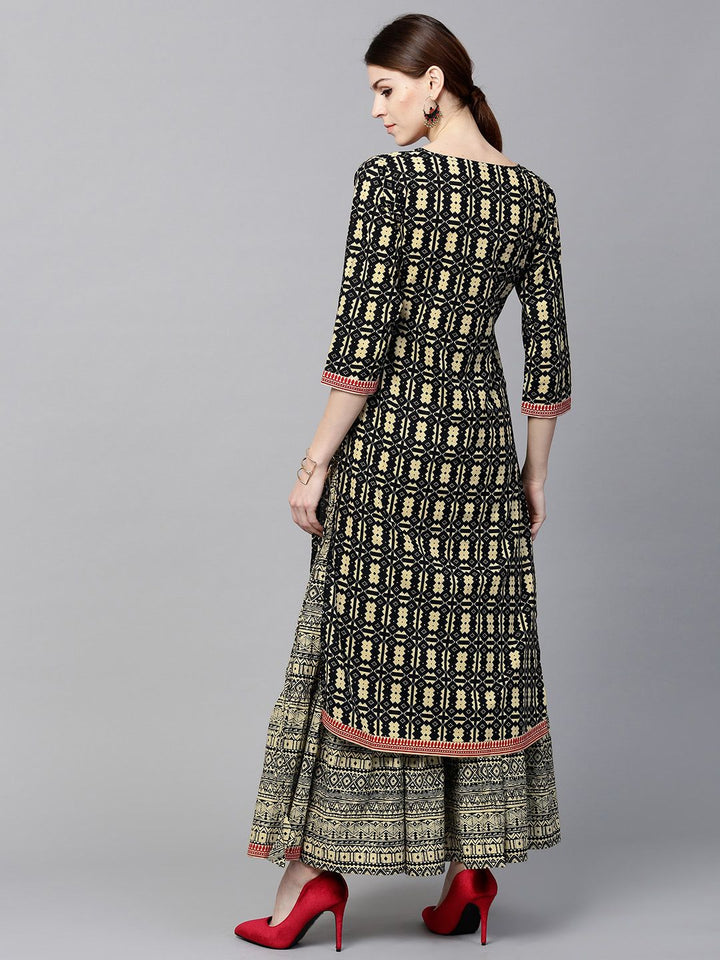 Gerua By Libas Women Cream-Coloured  Black Printed Kurta with Skirt