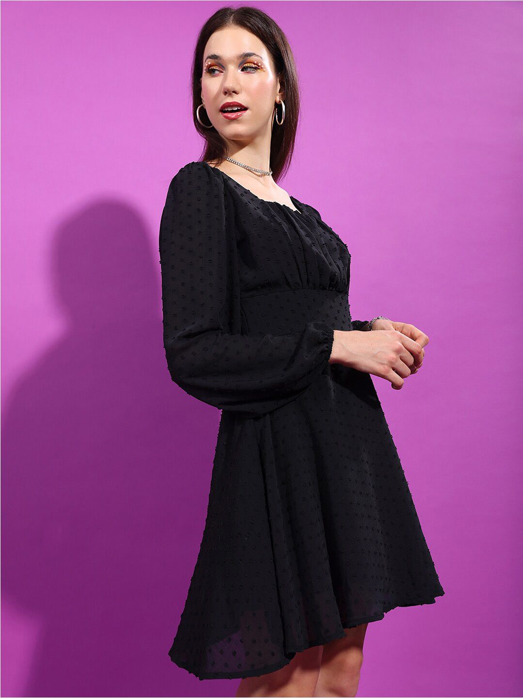 Tokyo Talkies Black Puff Sleeve Empire Dress