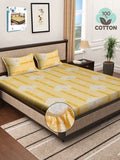Myntra Elegant Homes Yellow Floral Pure Cotton 400 TC Fitted King Superfine Bedsheet dengan 2 Sarung Bantal-98 x 89 inci