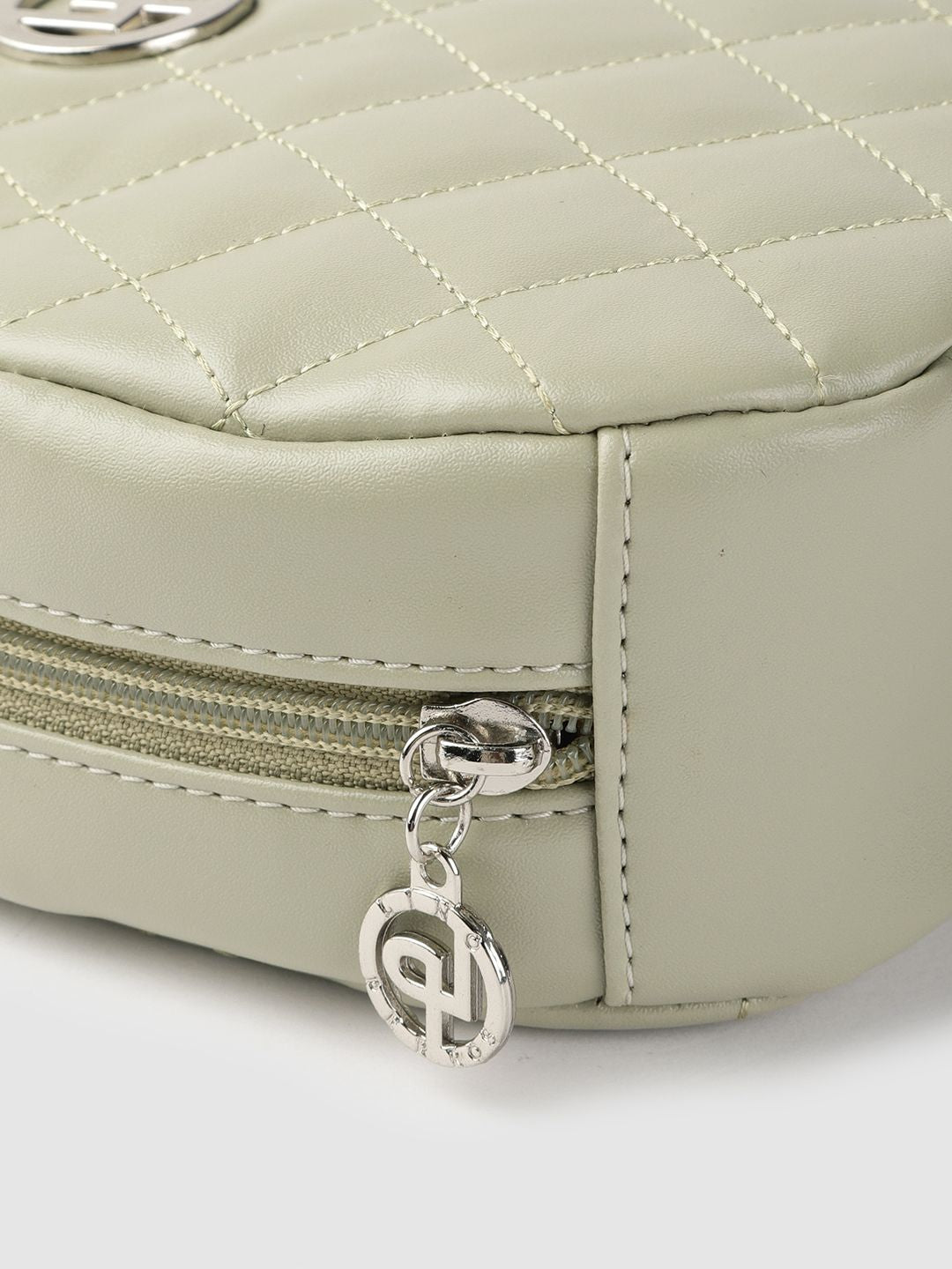 Lino Perros Sage Green Quilted Half Moon Sling Bag with Non-Detachable Sling Strap