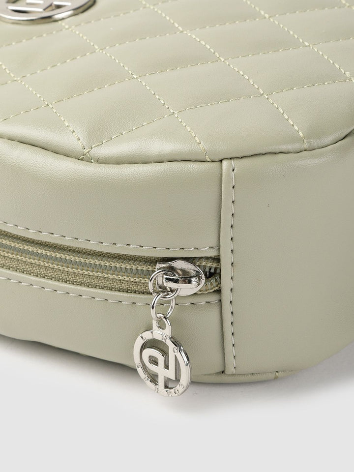 Lino Perros Sage Green Quilted Half Moon Sling Bag with Non-Detachable Sling Strap