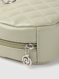 Lino Perros Sage Green Quilted Half Moon Sling Bag with Non-Detachable Sling Strap