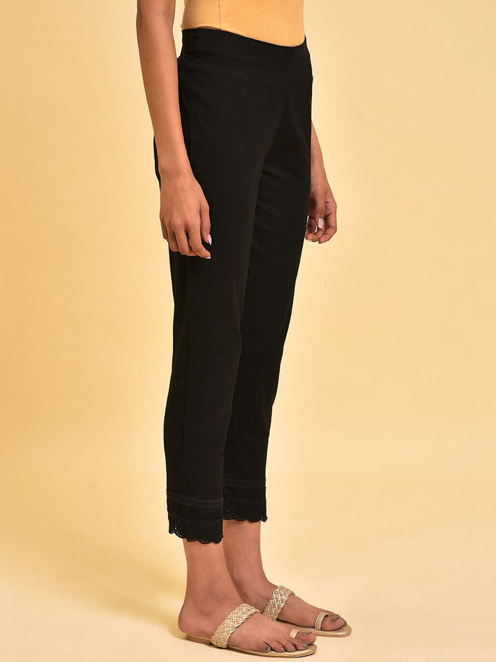 W Women Black Comfort Slim Fit Cropped Cigarette Trousers