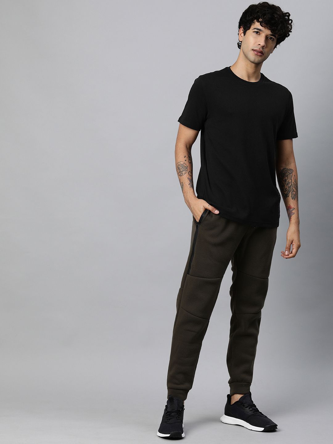 HRX by Hrithik Roshan Men Black Solid Printed Lifestyle Pure Cotton T-shirt