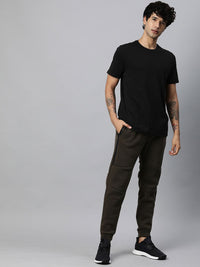 HRX by Hrithik Roshan Men Black Solid Printed Lifestyle Pure Cotton T-shirt