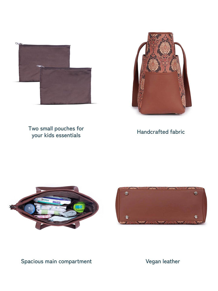 ZOUK Jodhpur Damask Printed Vegan Leather Shoulder Diaper Bag