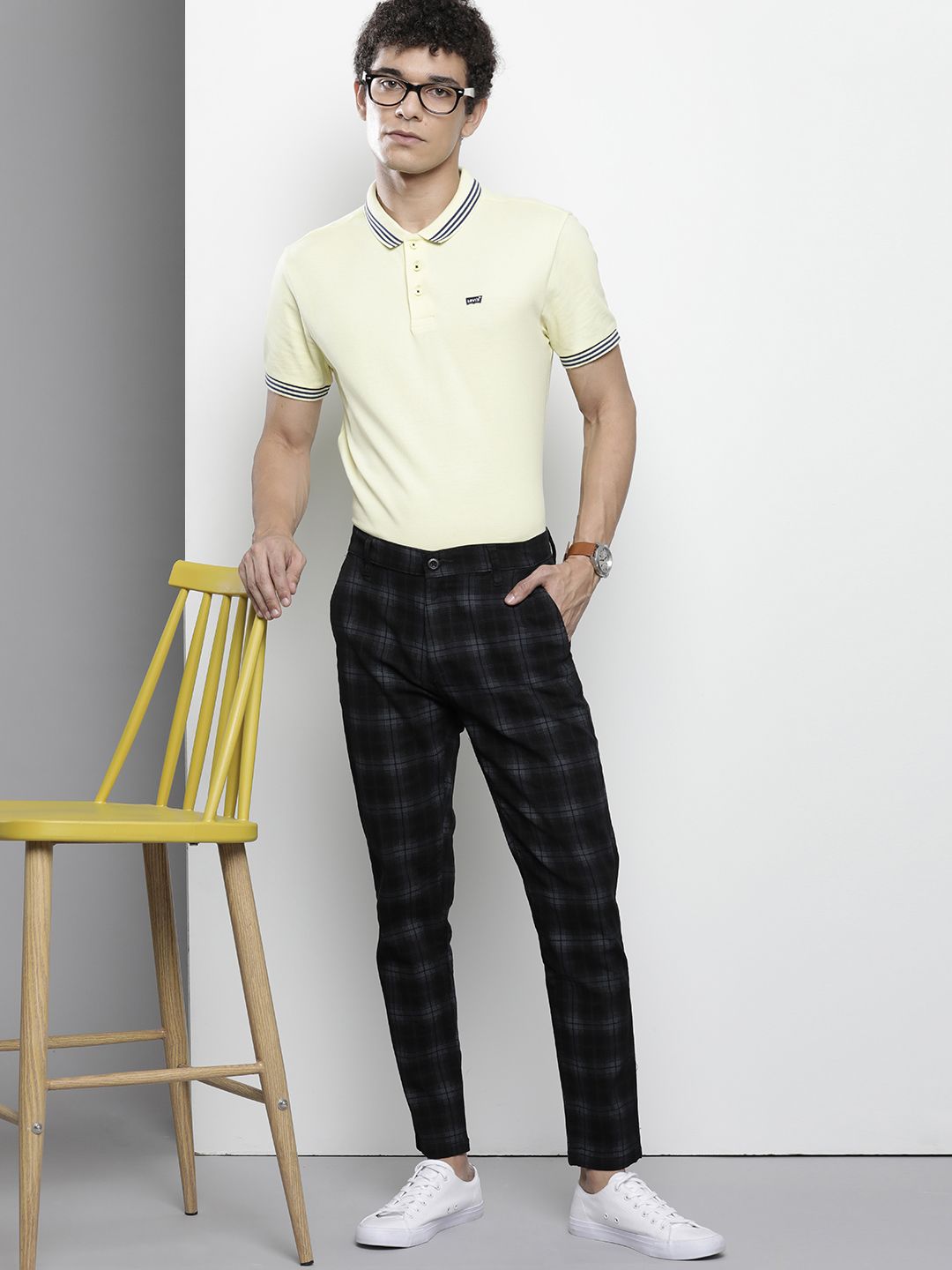 The Indian Garage Co Men Black Checked Slim Fit Trousers