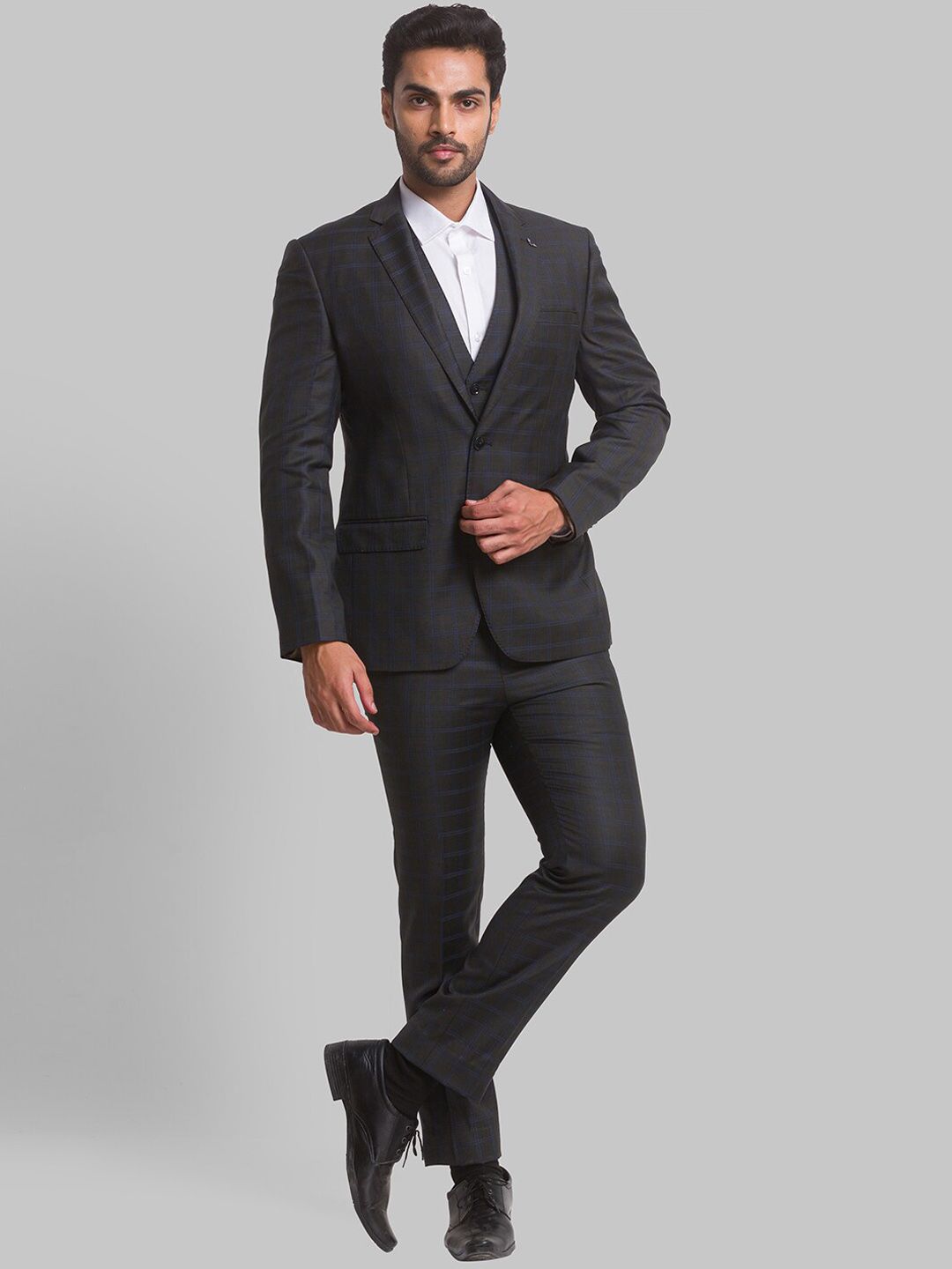 Park Avenue Men Checked Single Breasted Slim Fit 3-Peice Formal Suit