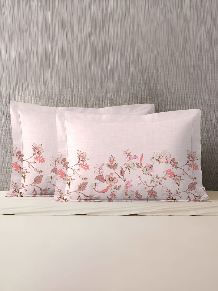 MYTRIDENT White & Peach 2 Pieces Floral Pure Cotton Rectangle Pillow Covers