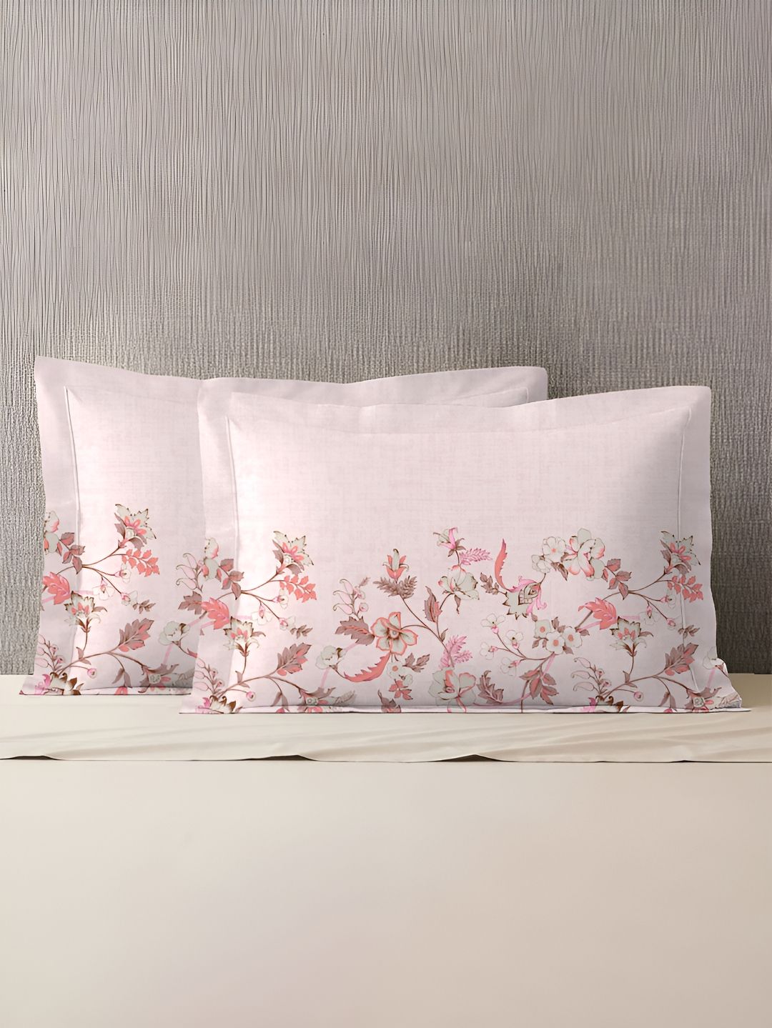 MYTRIDENT White & Peach 2 Pieces Floral Pure Cotton Rectangle Pillow Covers