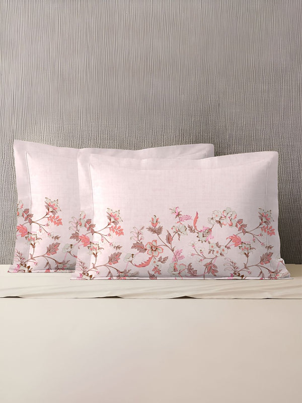 MYTRIDENT White & Peach 2 Pieces Floral Pure Cotton Rectangle Pillow Covers
