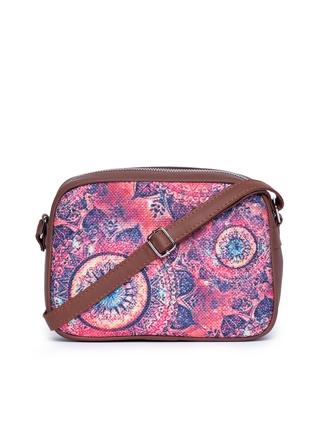 ZOUK Pink & Navy Blue Space Chakra Woven Design Handcrafted Vegan Leather Sustainable Sling Bag