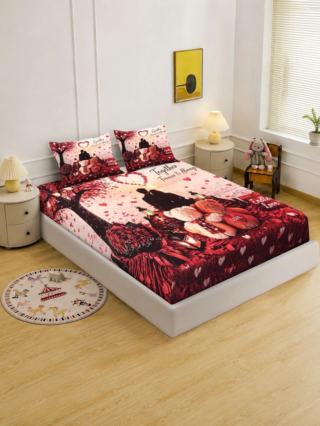 Moda Rapido X KLOTTHE Red Conversational 400 TC King Bedsheet with 2 Pillow Covers