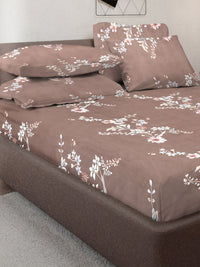 KLOTTHE Coklat & Pink Floral Printed 300 TC Dilengkapi Cadar King Double Dengan 4 Sarung Bantal