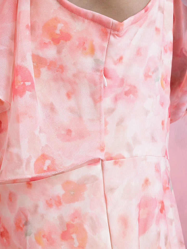 DressBerry Floral Print Flutter Sleeves Ruffled Detail Georgette Maxi A-Line Dress