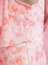 DressBerry Floral Print Flutter Sleeves Ruffled Detail Georgette Maxi A-Line Dress