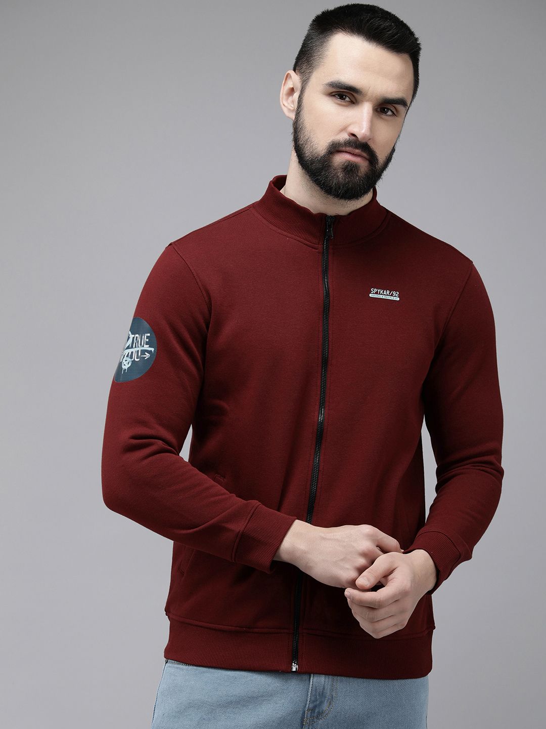 SPYKAR Solid Long Sleeves Front-Open Sweatshirt