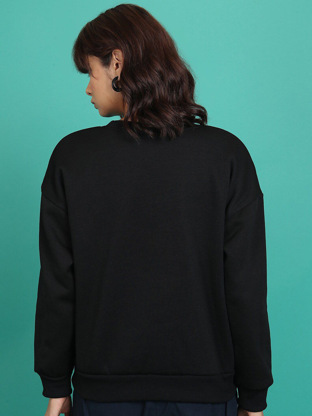 Tokyo Talkies Black Graphic Printed Oversized Pullover Sweatshirt